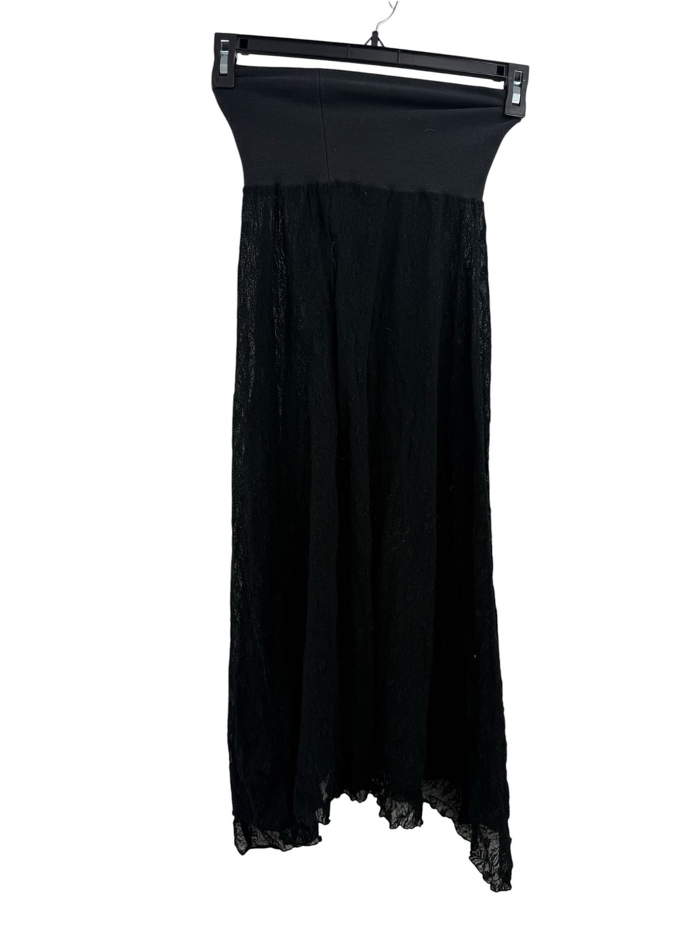 Black Lace Asymmetrical Midi Skirt Dress Sheer Stretch Waist Dark Feminine Goth - Picture 11 of 16